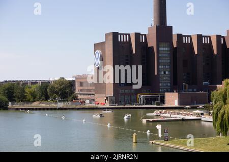 The Old VW Combined Heat and Power Plant next to the Volkswagen plant on the Mittelland Canal in Wolfsburg, Germany. Stock Photo