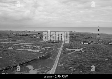 Looking out over Dungeness from the Old Lighthouse, Kent Stock Photo