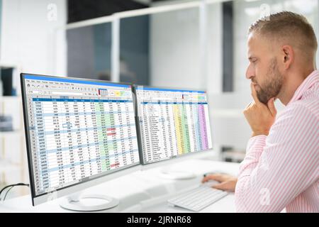 Medical Spreadsheet Coding On Laptop. Finance Job Stock Photo