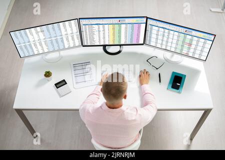 Medical Spreadsheet Coding On Laptop. Finance Job Stock Photo