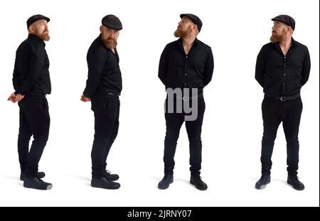 group of same man with cap on white background Stock Photo