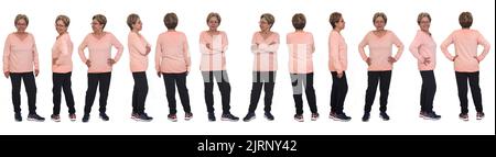 large group of same senior woman with sportswear on white background Stock Photo