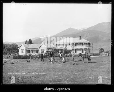 Glenorchy Hotel, head of Lake Wakatipu, 1886, Dunedin, by Burton Brothers. Stock Photo