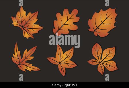 set of vector leaves with gradient and shadow Stock Vector