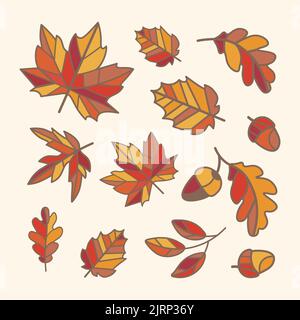 set of bright autumn leaves vector mosaic Stock Vector