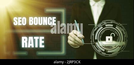 Conceptual display Seo Bounce Rate. Business overview Search engine optimization visitors navigate off the site Businessman Holding Mobile Phone With Stock Photo