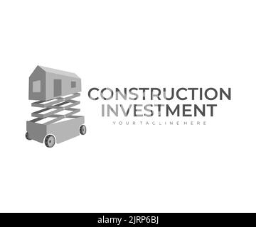 Scissor lifts, construction investment, home and house, logo design. Construction, construction machinery, building and engineering, vector design and Stock Vector
