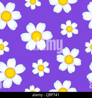Daisy flower on blue vector pattern illustration floral background. Stock Vector