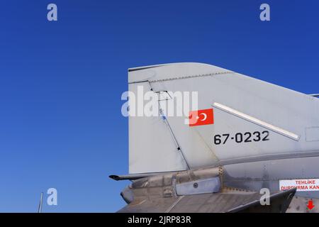 Tail of Turkish fighter Jet over sky Stock Photo