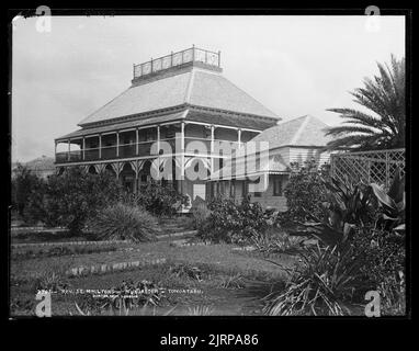 Rev. J. E. Moulton's, Nukualofa, Tongatabu [Nuku'alofa, Tongatapu], 29 July 1884, New Zealand, by Burton Brothers, Alfred Burton. Stock Photo