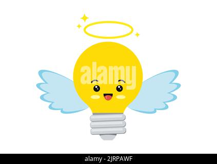 Good idea angel with halo light bulb kawaii character vector icon. Stock Vector