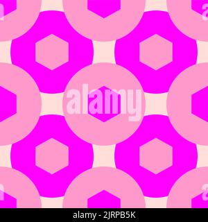 The patterns with hexagonal and circular shapes in shades of pink and purple Stock Vector