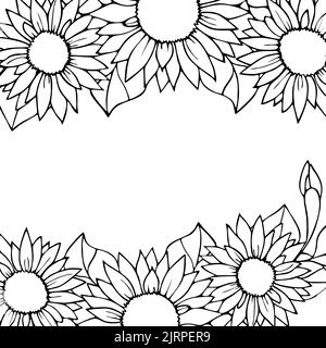 floral graphic border, black pattern on white background, greeting card, design Stock Photo