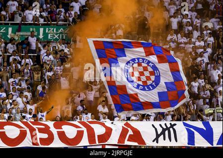 Hajduk Split training watched by 3,000 rowdy fans with flares and