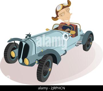 Smiling driver. Smiling man drives a retro car Stock Vector