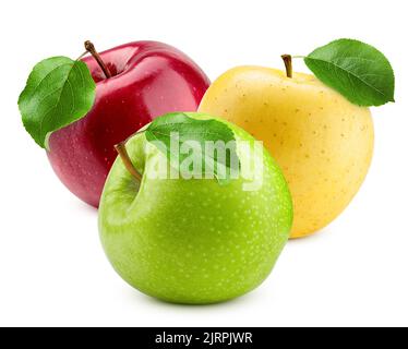 colorful apples, red green and yellow fruit, isolated on white background, clipping path, full depth of field Stock Photo
