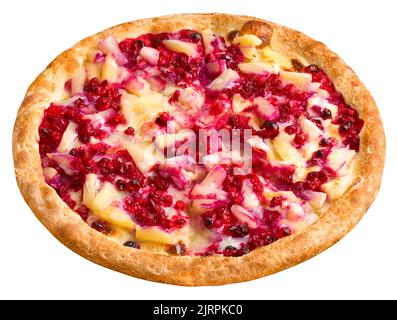 sweet pizza with berries and pineapples, isolated on white background, clipping path, full depth of field Stock Photo