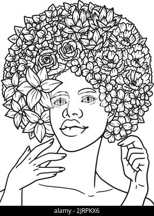 Afro American Flower Girl Coloring Page for Kids Stock Vector Image ...