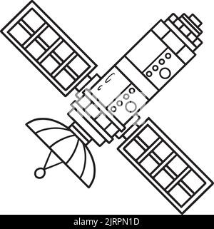 Space Satellite Isolated Coloring Page for Kids Stock Vector