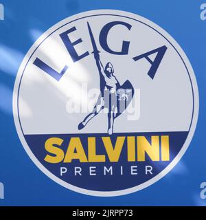 League logo and signage for the upcoming 25 September elections in Italy Stock Photo