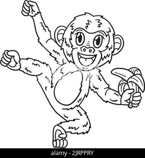 Monkey Animal Isolated Coloring Page for Kids Stock Vector