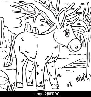 Donkey Animal Coloring Page for Kids Stock Vector