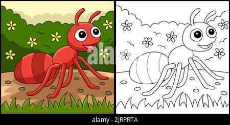 Ant Animal Coloring Page Colored Illustration Stock Vector