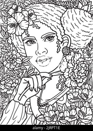 Afro American Flower Girl Coloring Page for Kids Stock Vector Image ...