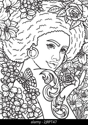 Afro American Flower Girl Coloring Page for Kids Stock Vector Image ...