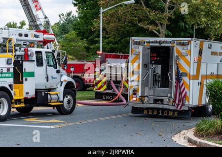 Montgomery County, Maryland fire apparatus stage near a high rise ...