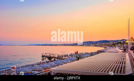 Blue Hour Nice Beach, France Stock Photo