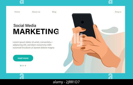 Landing page template of Social media marketing. Modern flat design concept of web page design for website and mobile website. Easy to edit and customize. Vector illustration Stock Vector