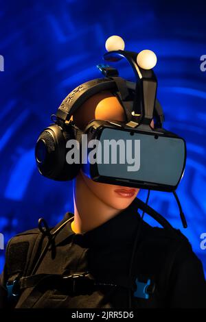 Woman wearing virtual reality goggles Stock Photo