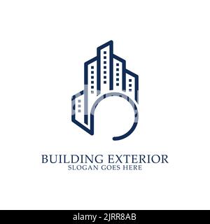 monogram building construction logo design vector, building with hi five or hand shape, best for real estate, apartment, building company premium logo Stock Vector