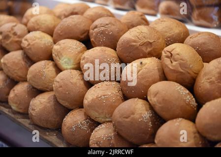 Oaxaca typical bread (pan de yema) on sale at Mercado de 20 Noviembre, Oaxaca, Mexico Stock Photo