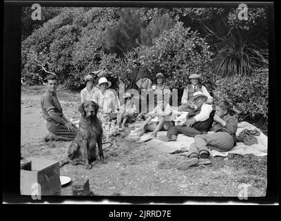 Beach picnic, 1929, Stewart Island, maker unknown. Stock Photo