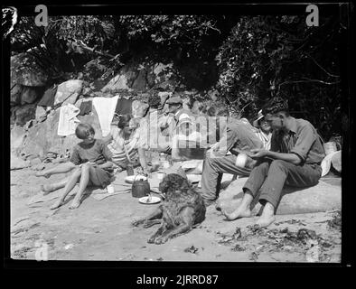 Beach picnic, 1929, Stewart Island, maker unknown. Stock Photo