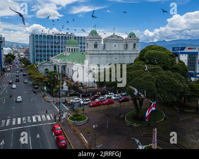 Beautiful aerial view of the City Streets and the Metropolitan Cathedral of San Jose in Costa Rica Stock Photo