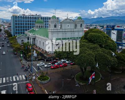 Beautiful aerial view of the City Streets and the Metropolitan Cathedral of San Jose in Costa Rica Stock Photo