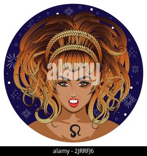 Abstract fantasy Leo girl, zodiac sign avatar design. Stock Vector