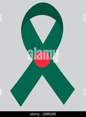 3D Flag of Bangladesh on a fabric ribbon. Stock Vector
