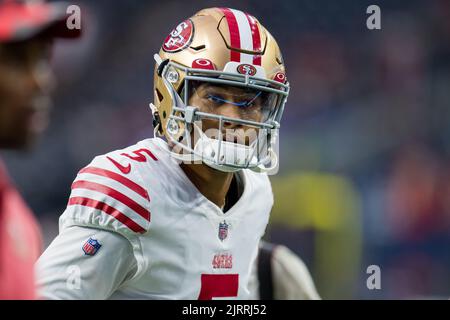 San Francisco 49ers quarterback Trey Lance 5 passes the ball