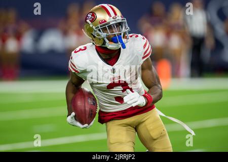 San Francisco 49ers wide receiver Ray-Ray McCloud III (3) celebrates after  a touchdown in the first quarter against the Kansas City Chiefs during an  NFL football game, Sunday, Oct. 23, 2022 in