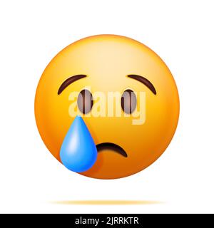 3D Yellow Sad Crying Emoticon Isolated Stock Vector