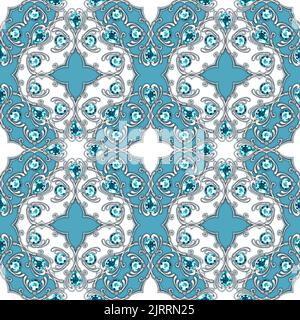 Silver jewelry seamless pattern with gems. Luxury background. Stock Photo