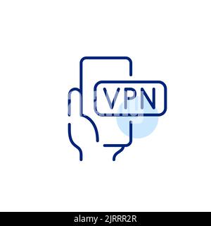 VPN used on smartphone. Pixel perfect, editable stroke line art icon Stock Vector