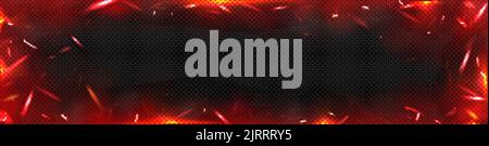 Background with red fire sparks, overlay effect, frame with burning flame and flying embers. Rectangular border with magic glow, energy blaze and shin Stock Vector