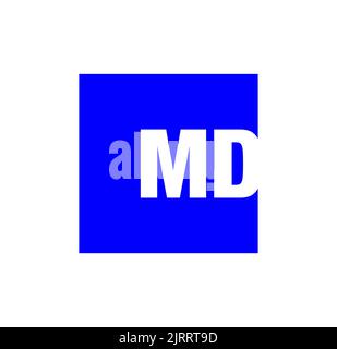 A vector of 'md' letters in blue square isolated in whte background Stock Vector