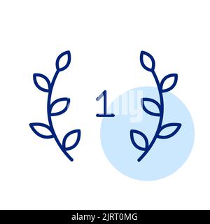 Number one in laurel wreath. Achievement and success. Pixel perfect, editable stroke line art icon Stock Vector