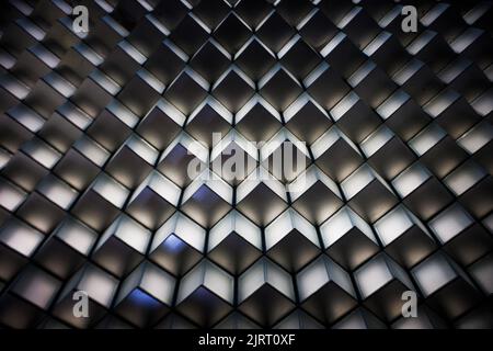 An abstract glass wall with cubes radiating lights Stock Photo